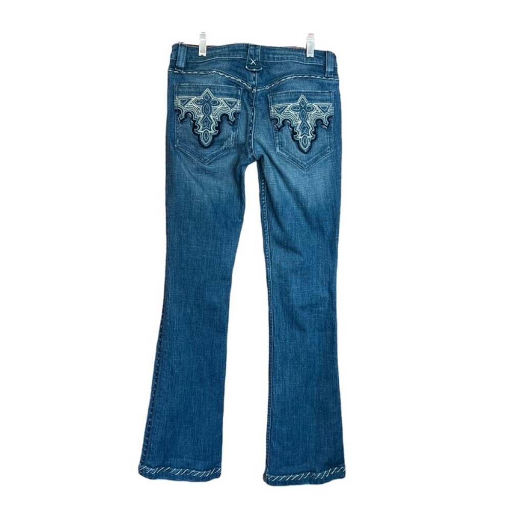 Antik Denim Distressed Embroidered Bohemian Flare Jeans Women's Size 28 - Picture 3 of 14